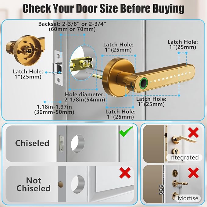 Smart Door Lock with Knob, Keyless Entry Door Locks with Handle, Fingerprint - Image 3