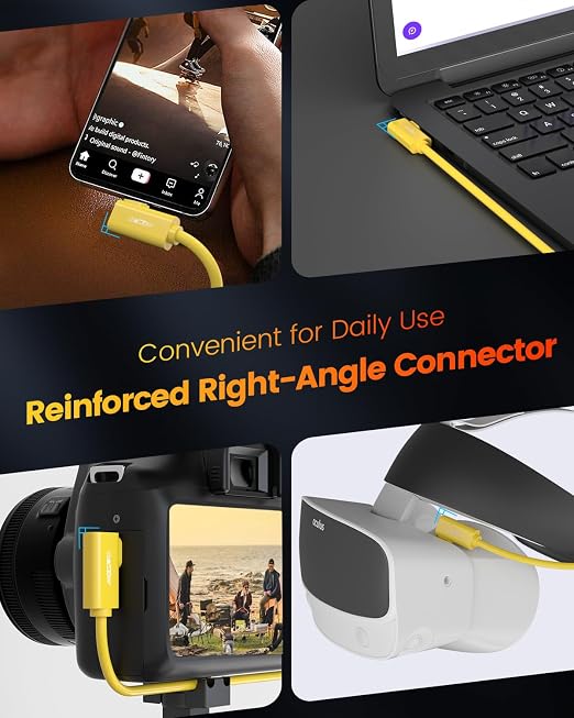 Fiber Optic USB C Tethering Cable 25FT, Right Angle 10Gbps USB 3.2 Gen 2 - Image 4