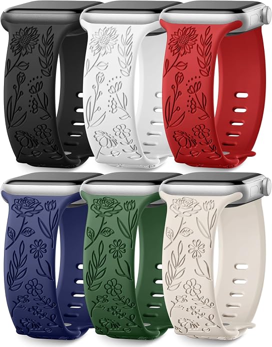 SNBLK 6 Pack Floral Engraved Bands Compatible by SNBLK