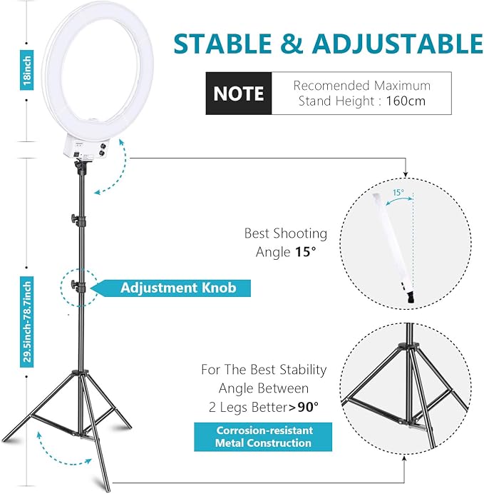 NEEWER 18 Inch Ring Light with Tripod Stand, 55W Large LED Ringlight, Cold Shoe - Image 2