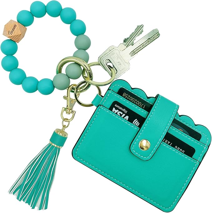 Keychain Wallet Wristlet Small Credit Card Holder Bracelet Key Chain Purse by TSNSOEEO