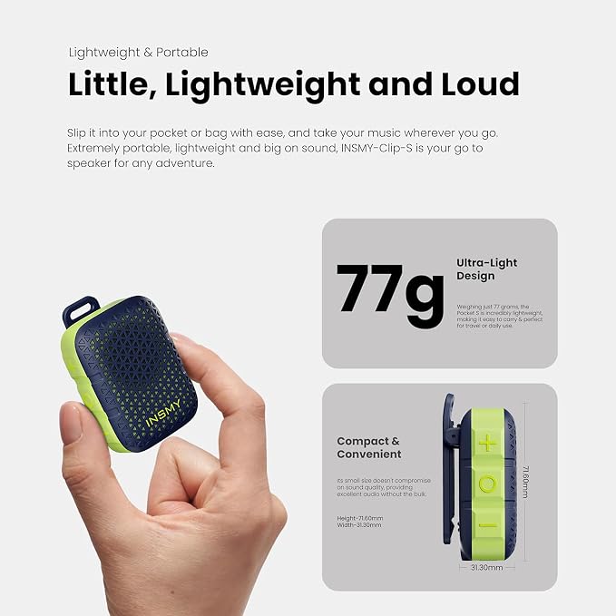INSMY Wearable Bluetooth Speakers, IP67 Waterproof, Clip-On Portable Small - Image 5