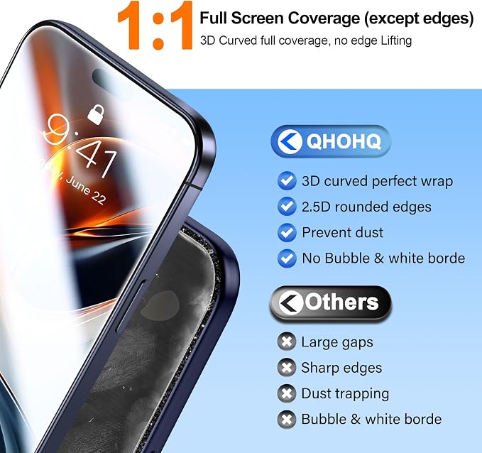 QHOHQ 3 Pack Screen Protector for iPhone 17 Pro + 1 Set Camera Lens Protector - Image 5