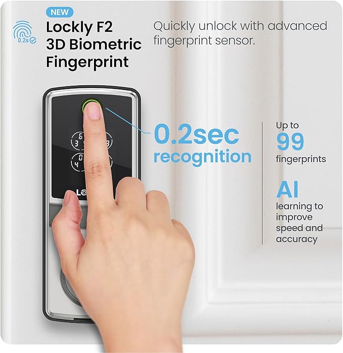 Lockly Secure Pro Smart Lock, 0.2s AI Fingerprint Door Lock, Patented PIN Genie - Image 4