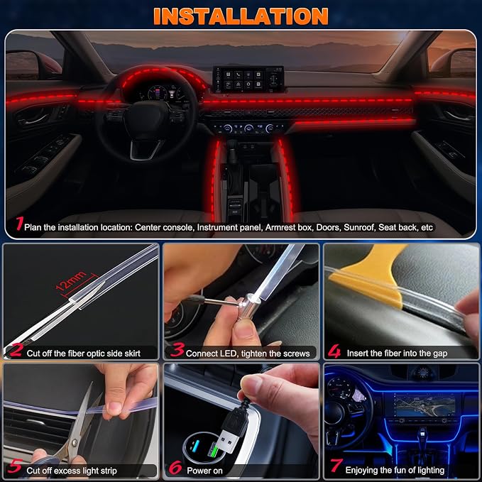 Jushope Car LED Strip Lights, USB Interior Ambient Lighting Kits - Image 6
