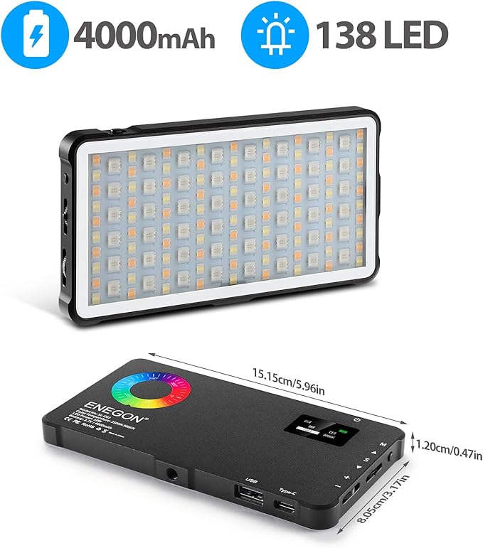 ENEGON RGB Video Light, Built-in 4000mAh Rechargeable Battery LED Camera Light - Image 6