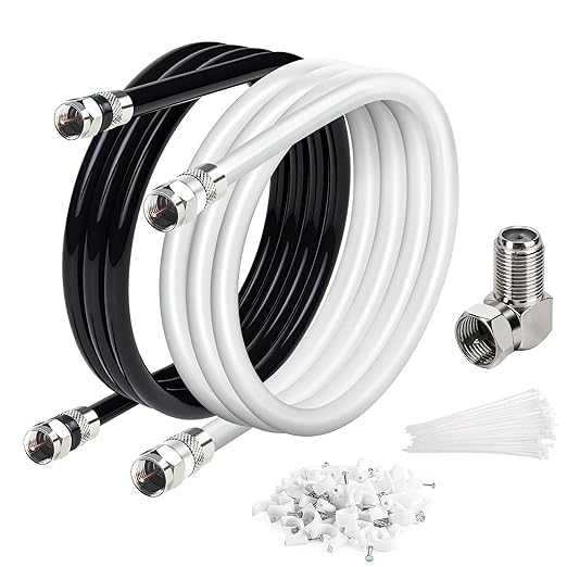 Elecan 12 Ft/2 Pack RG6 Coaxial Coax Cable Connectors Set, Quad Shielded by Elecan