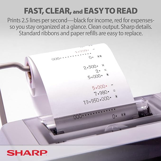 Sharp EL-1801V Ink Printing Calculator, 12-Digit LCD, AC Powered, Easy-to-Read - Image 3