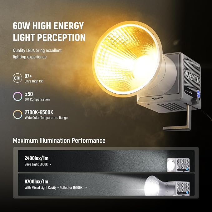 NEEWER 60W Portable RGB LED Video Light Handheld Fill Light, APP/2.4G/Panel - Image 3