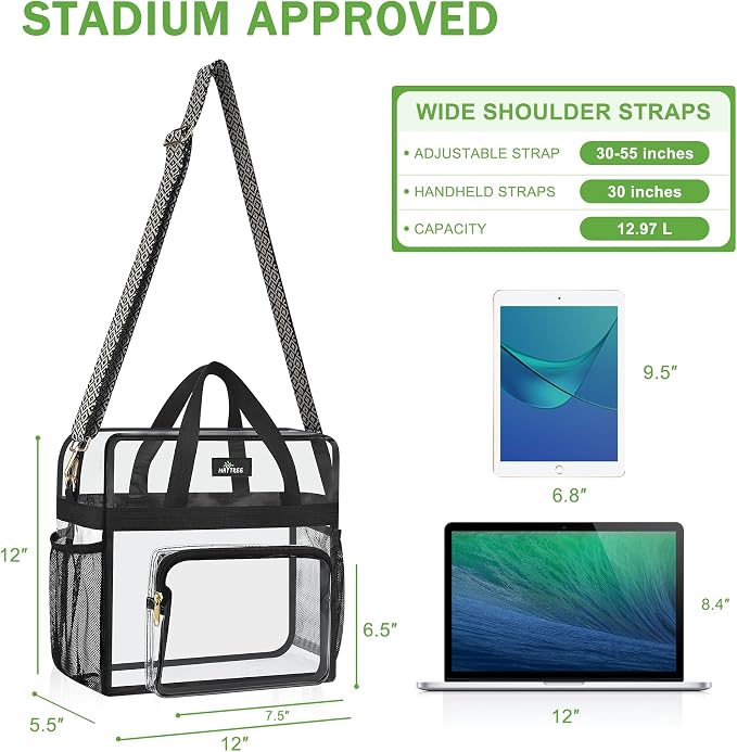 MAY TREE Clear Bag for Stadium Events, 12×6×12 Clear Tote Bag - Image 3