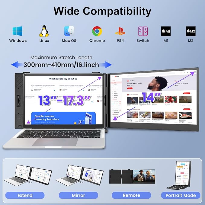 Laptop Screen Extender, Ultra-Thin 0.17" & 1.3lbs Lightweight, Plug & Play Dual - Image 7