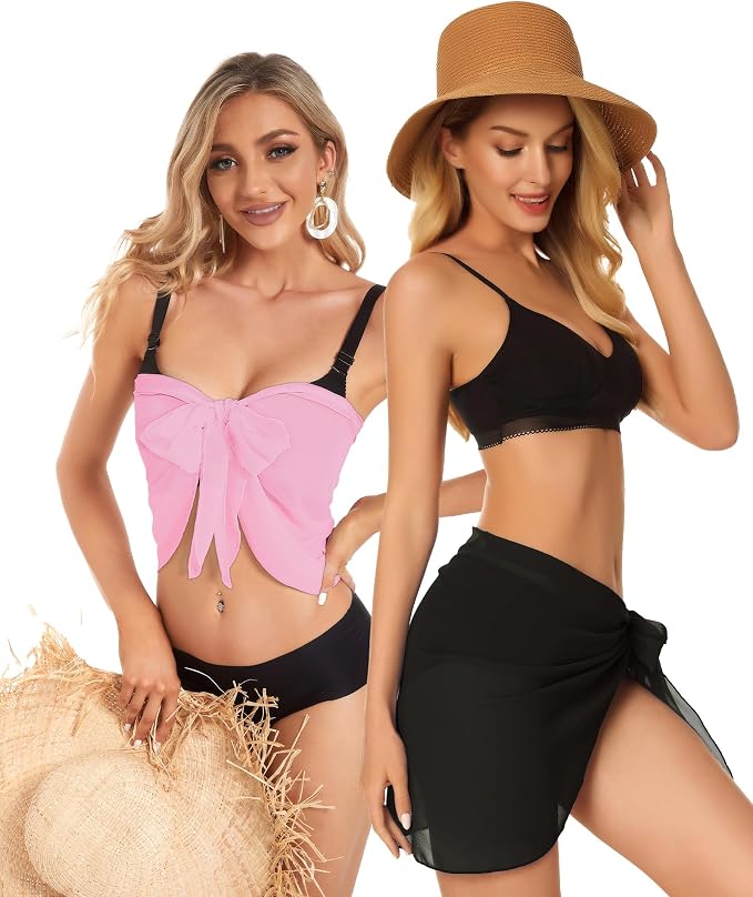CHICGAL 2 Pieces Women Beach Sarong Bathing Suit Wrap Skirt Sheer Bikini - Image 4