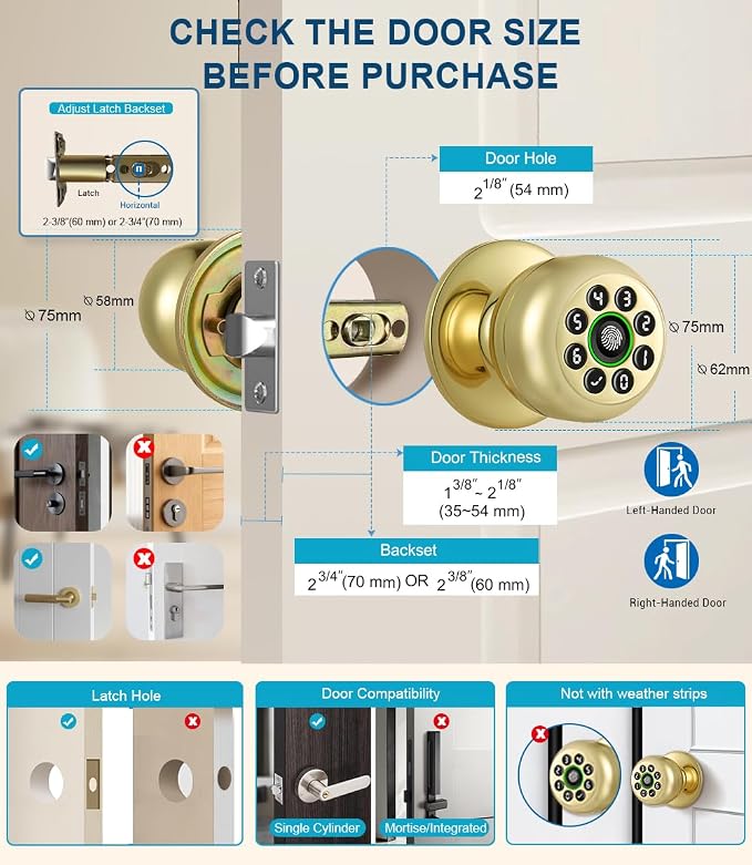 Fingerprint Door Lock, Smart Fingerprint Door Knob - Image 4
