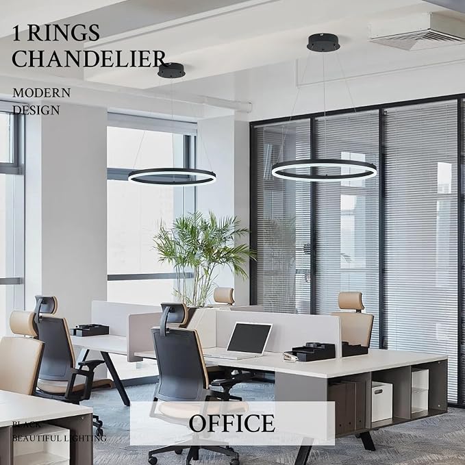 Modern LED Pendant Lighting Ring Chandelier Black Dimmable LED Chandelier - Image 4