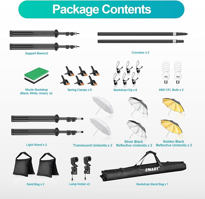EMART 6.5x10ft Backdrop Support System, Professional Photography Lighting Kit - Image 7