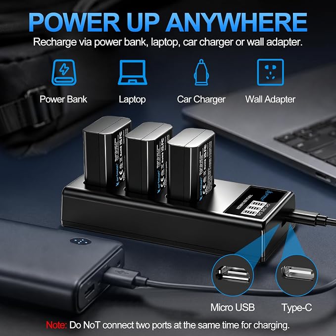 Artman NP-FW50 Battery 3-Pack and Upgraded 3-Slot ZV-E10 Battery LCD Charger - Image 7
