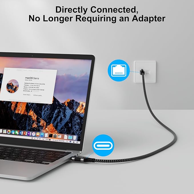 USB C to Ethernet Cable 2FT, Type C to RJ45 Cord, Gigabit Directly Connected - Image 2