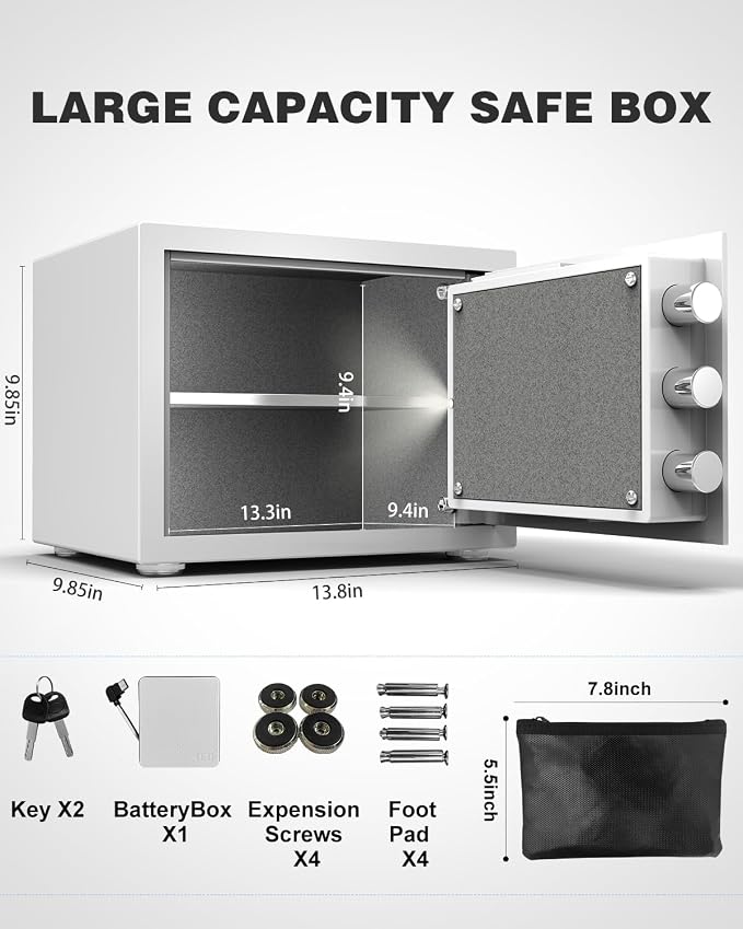 Safe Box, Home Safe with Key & Fireproof Waterproof Bag, Money Safe - Image 6