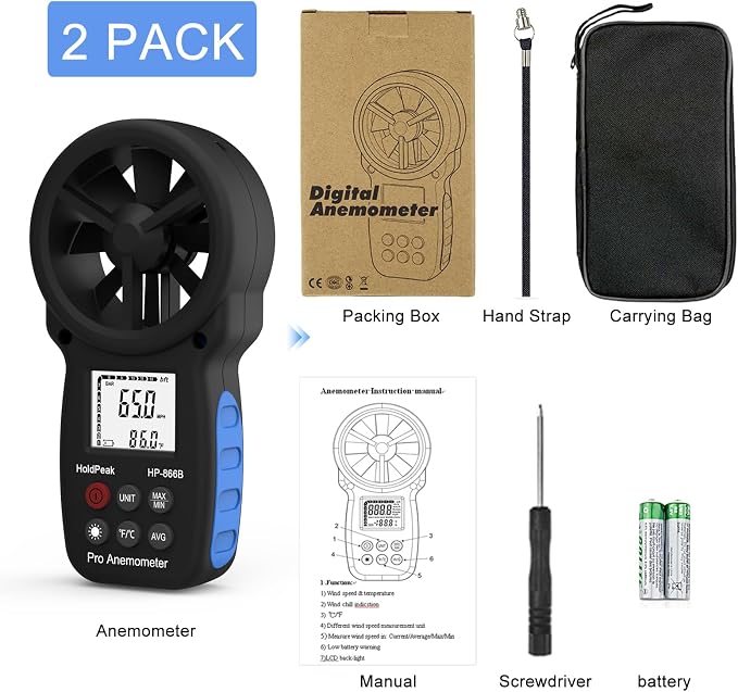 HoldPeak 866B Handheld Anemometer, Digital Wind Speed Gauge Meter, Air Flow - Image 8
