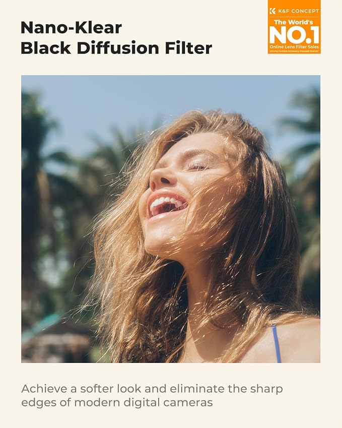 K&F CONCEPT 82mm Black Diffusion 1/4 Filter Mist Cinematic Effect Filter - Image 2