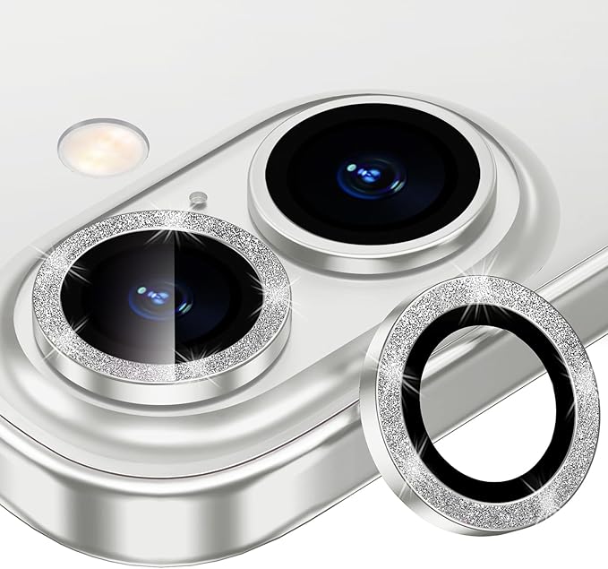 for iPhone 16/16 Plus Camera Lens Protector Bling Individual Metal Glitter Ring by Xfilm