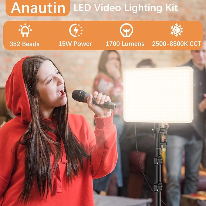 2-Pack LED Video Lighting Kit, Anautin 15W/1700Lux Photography Lighting - Image 2