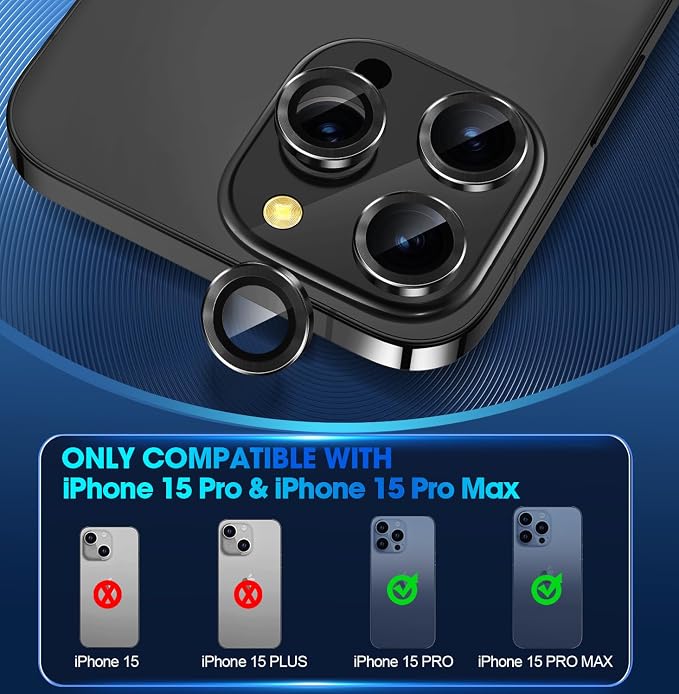 for iPhone 15 Pro/iPhone 15 Pro Max Camera Lens Protector Individual Metal Ring - Image 2