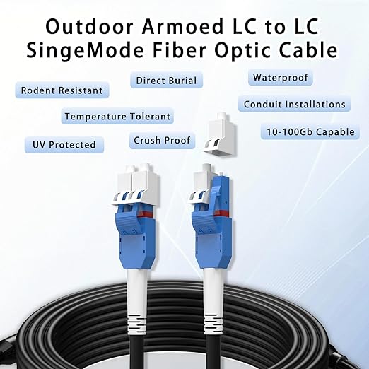 200M/656FT LC to LC Armored Outdoor Fiber Optic Cable, Single Mode Duplex - Image 9