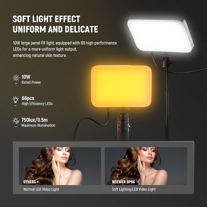 NEEWER BASICS 2 Pack LED Video Panel Light, Video Conference Lighting Kit - Image 3