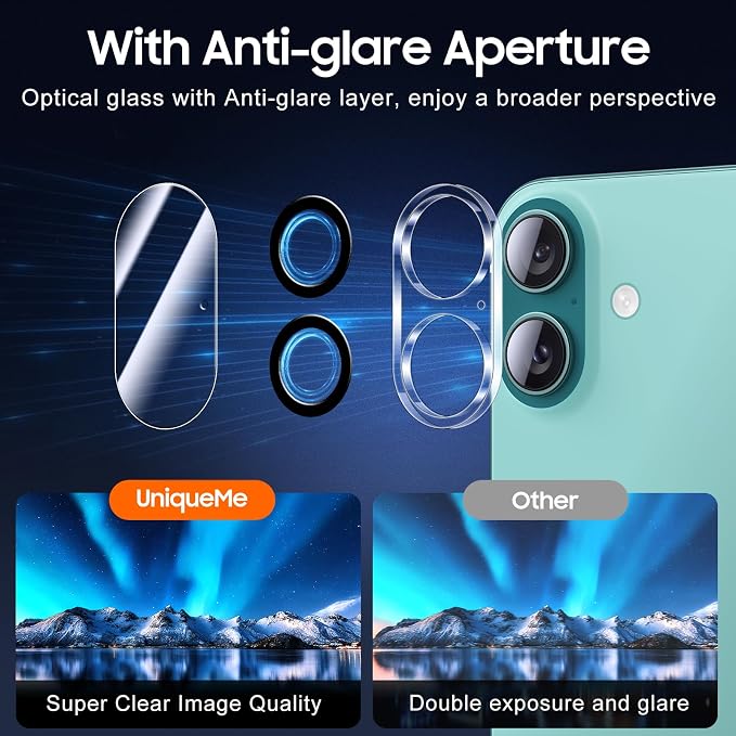 UniqueMe for 3 Pack iPhone 16 / iPhone 16 Plus/iPhone 17 Camera Lens Protector - Image 3