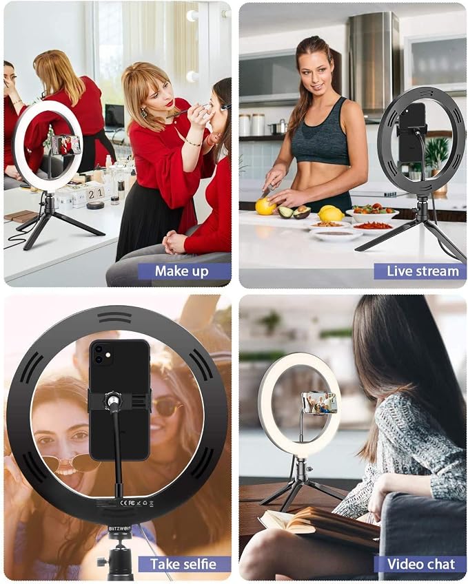 Ring Light with Stand OEBLD Dimmable Desk Selfie Ring Light with Phone Holder - Image 6