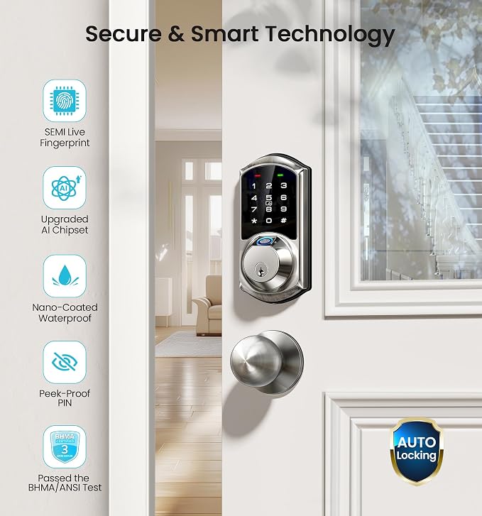 Veise VE07 Fingerprint Smart Door Lock, 7-in-1 Keyless Entry Deadbolt - Image 5