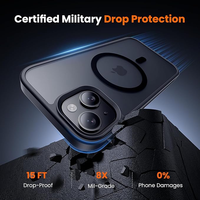 toushion 3 in 1 for iPhone Case Clear, Shockproof for iPhone 14, Matte Black - Image 4