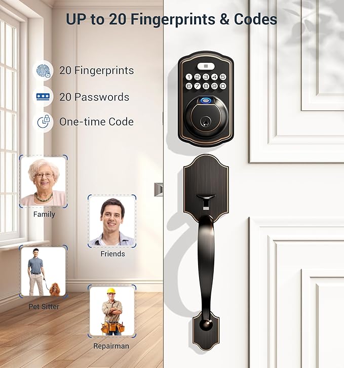 Veise Fingerprint Door Lock Set, Keyless Entry Door Lock, Front Handle Set - Image 3