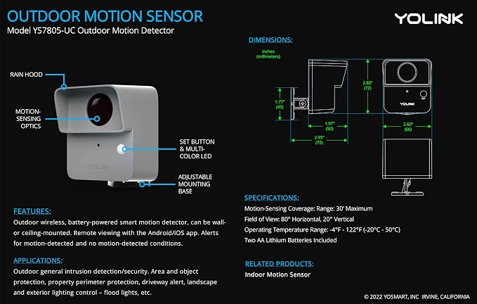 YoLink LoRa Smart Outdoor Motion Sensor, Driveway Alert, Property - Image 7