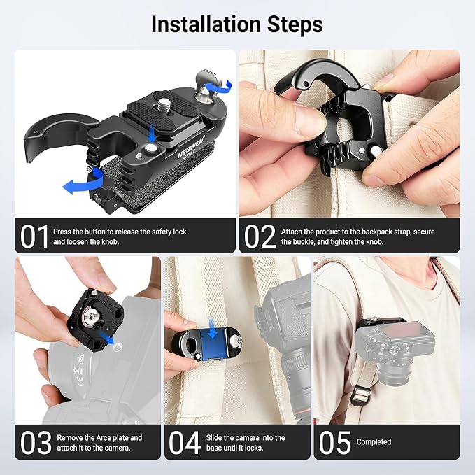 NEEWER Camera Backpack Clip, Quick Release Camera Clip Mount, Compatible - Image 8