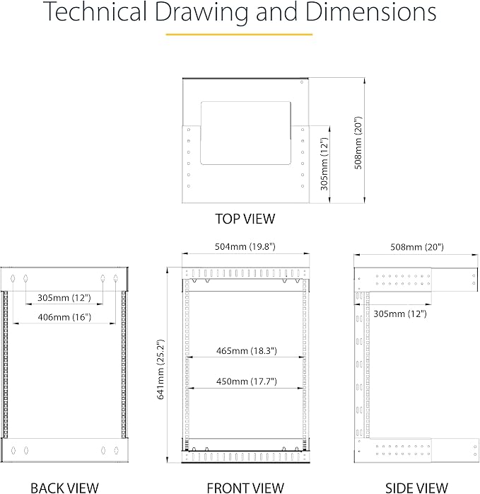 StarTech.com 2-Post 12U Heavy-Duty Wall Mount Network Rack, Wall Mount Data Rack - Image 6