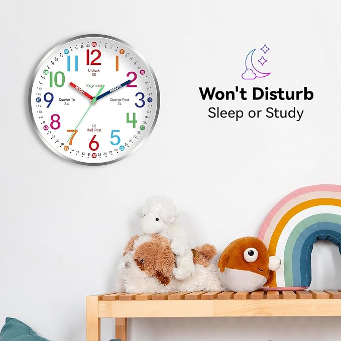 Roymnie 14 Inch Wall Clock for Kids Learning to Tell Time, Modern Silent - Image 4