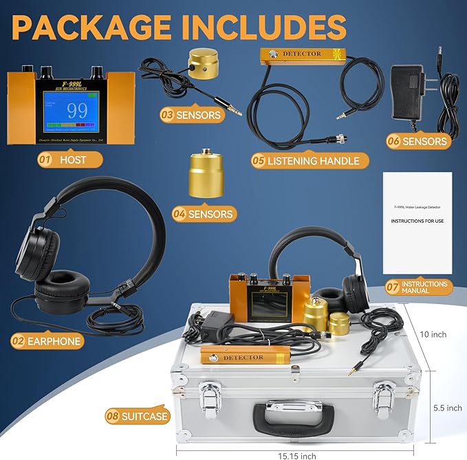 Underground Water Leak Detector, Water Pipe Leak Monitor w/ Dual-Size Sensors - Image 2