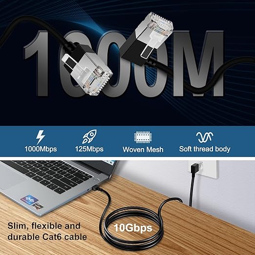 Ultra Slim 90° Degree Cat 6A Ethernet Cable Left Angled 25 Feet 2Pack, 10Gbps - Image 4