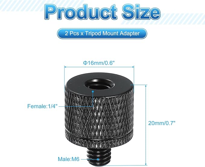 PATIKIL Tripod Screw Adapter 1/4" Female to M6 Male, 20 mm - Image 2