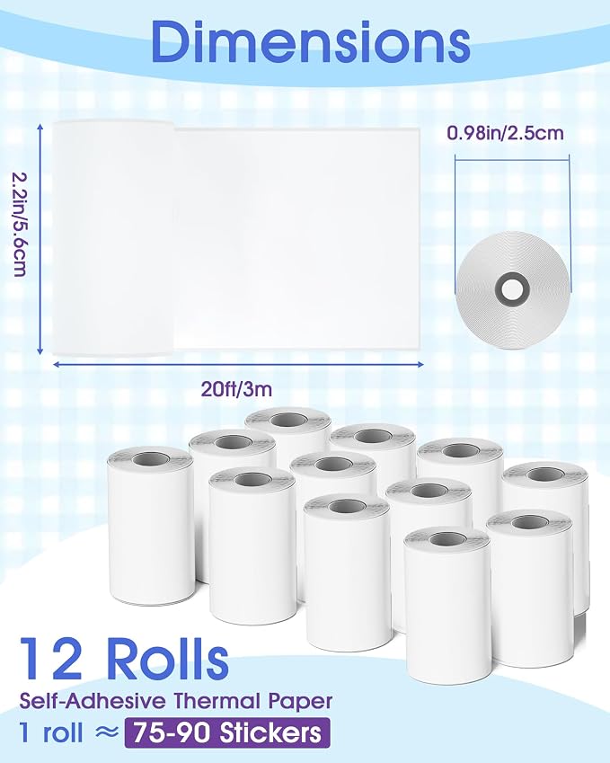 12 Rolls Mini Thermal Printer Sticker Paper Self-Adhesive, Notebuddy Mini - Image 2