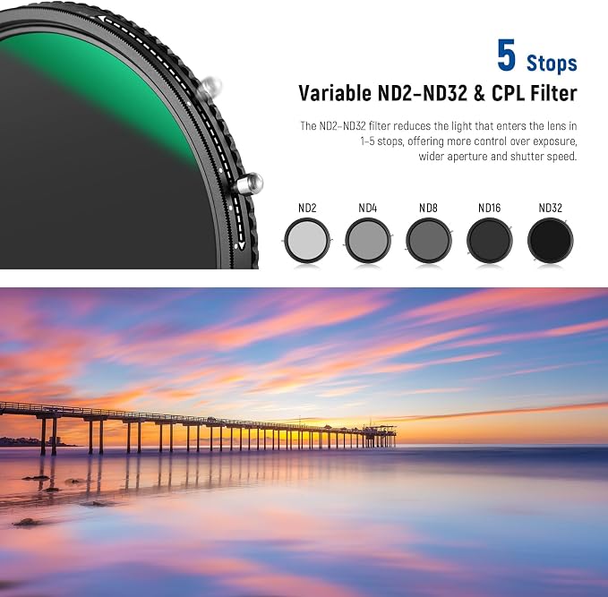 NEEWER 2 in 1 52mm Variable ND Filter ND2–ND32&CPL Filter No X Cross/30 Layer - Image 5