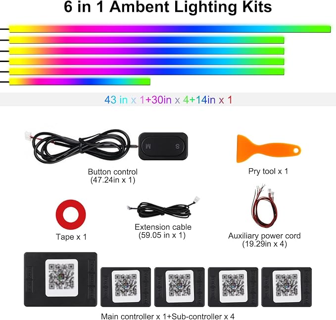 Dreamcolor Acrylic Interior Car LED Strip Lights, 6 in 1 Ambient Lighting Kit - Image 6