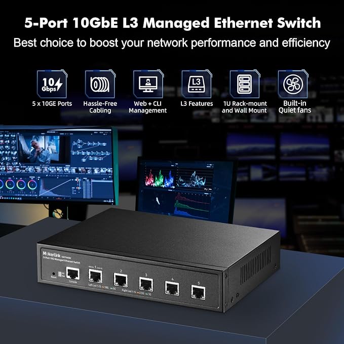 MokerLink 5 Port 10G Managed Ethernet Switch, 10G/5G/2.5G/1G Auto-Adaptive - Image 2
