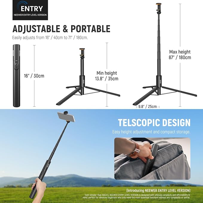 NEEWER Entry Level Version 16-71" Selfie Stick Tripod Compatible - Image 2