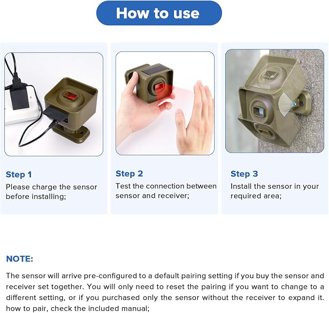 Solar Driveway Alarm Wireless Outside 1/2 Mile Long Range, 3 Sensitivity & - Image 8