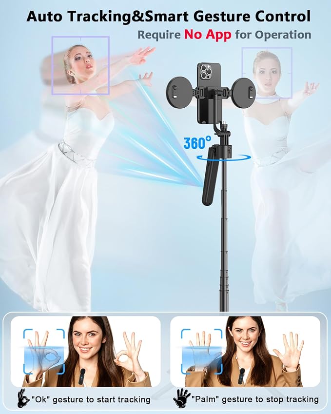 Vlogging Kit for iPhone/Android, 63”Auto Face Tracking Tripod for iPhone - Image 2