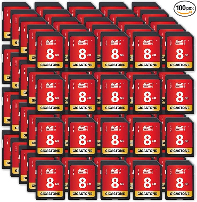 GIGASTONE 8GB SD Card 100-Pack UHS-I U1 Class 10 SDHC Memory Card Full HD Video by Gigastone