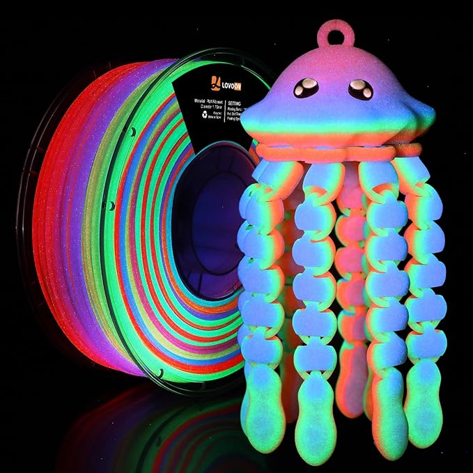 LOVOON 3D Printer Filament Luminous Glow Rainbow PLA, Magic irradiative 3D PLA by LOVOON